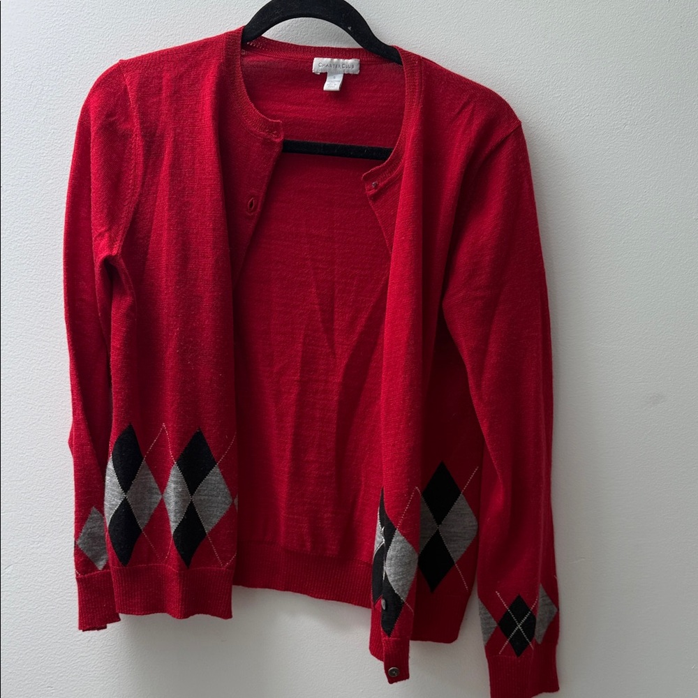 Charter Club Vibrant Red Argyle Cardigan